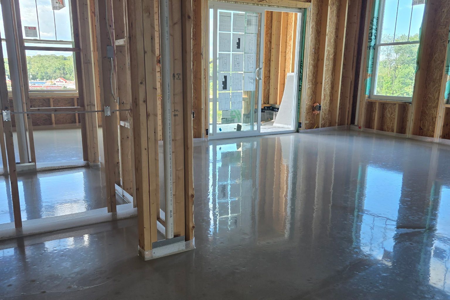 Gypcrete underlayment poured on a multifamily floor